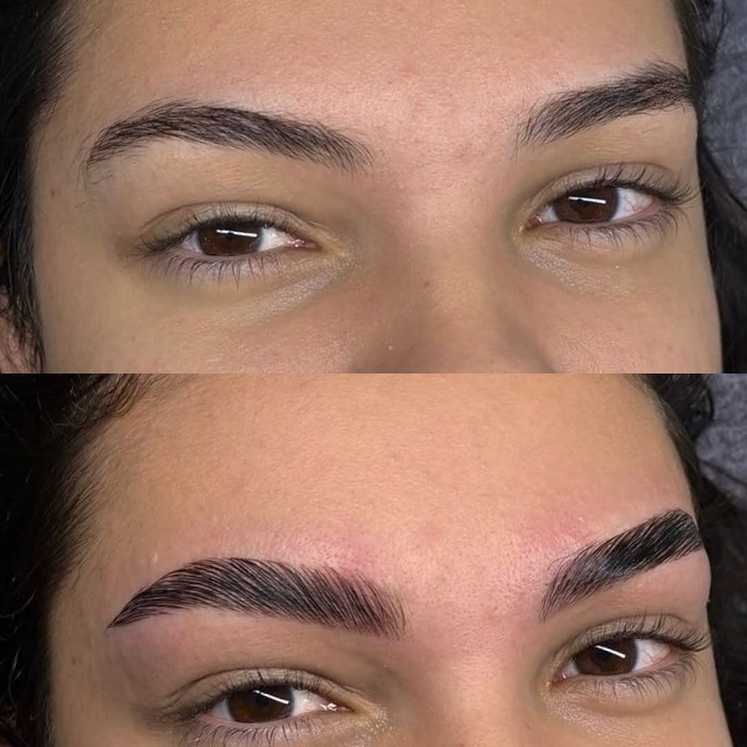 Antes e depois do design de sobrancelhas